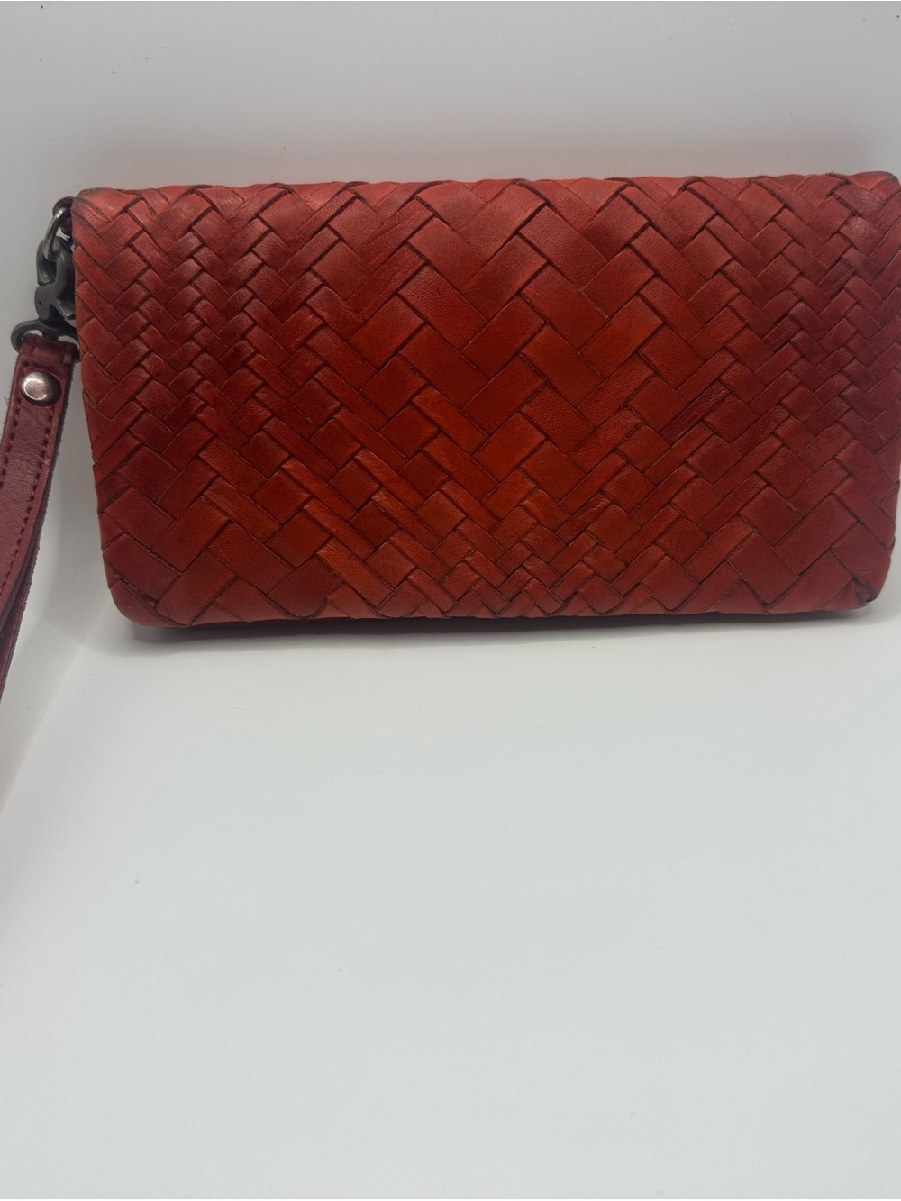 Vilenca Holland Woven Leather Wristlet Clutch Red With Card Slots